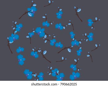 Abstract orchid pattern. Gentle flowers background. Vector illustration for invitation, card, celebration, party, carnival, festive holiday and Your project. Dark grey Background