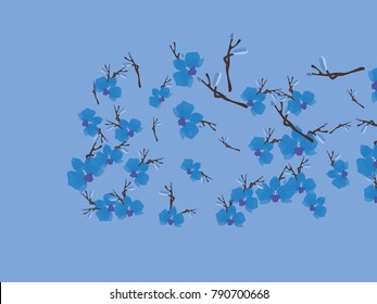 Abstract orchid pattern. Gentle flowers background. Vector illustration for invitation, card, celebration, party, carnival, festive holiday and Your project. Gentle blue Background