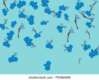 Abstract orchid pattern. Gentle flowers background. Vector illustration for invitation, card, celebration, party, carnival, festive holiday and Your project. Gentle blue Background