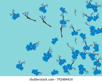 Abstract orchid pattern. Gentle flowers background. Vector illustration for invitation, card, celebration, party, carnival, festive holiday and Your project. Gentle blue Background