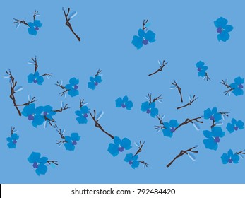 Abstract orchid pattern. Gentle flowers background. Vector illustration for invitation, card, celebration, party, carnival, festive holiday and Your project. Gentle blue Background