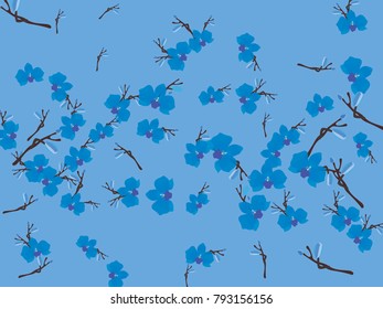 Abstract orchid pattern. Gentle flowers background. Vector illustration for invitation, card, celebration, party, carnival, festive holiday and Your project. Gentle blue Background