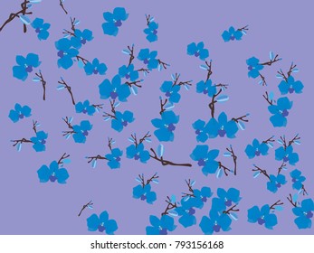 Abstract orchid pattern. Gentle flowers background. Vector illustration for invitation, card, celebration, party, carnival, festive holiday and Your project. Gentle blue Background