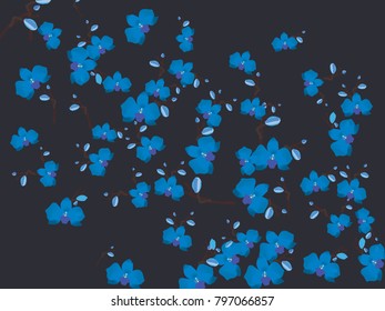 Abstract orchid pattern. Gentle flowers background. Vector illustration for invitation, card, celebration, party, carnival, festive holiday and Your project. Dark grey Background