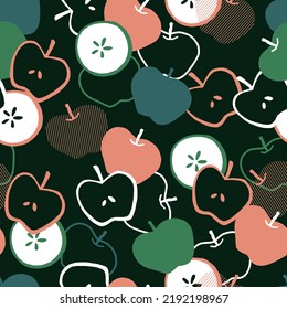 Abstract Organic Apple Fruit Vector Seamless Pattern can be use for background and apparel design