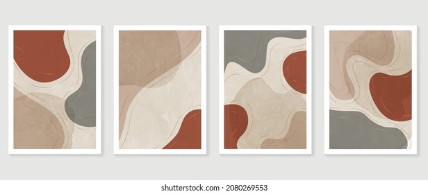 Abstrakter organischer Kunsthintergrund, Vektorgrafik. Handgemalt Fluid, kurvende Formen und mutierte Farben aus der Mitte des Jahrhunderts mit Aquarellfarbenfleckstruktur und goldener Linienkunst. Gut für Einladung, Plakat, Drucke, Wandkunst