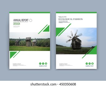 Abstract organic art. Nature a4 brochure cover design. Summer green field view icon. Village font texture. Creative eco landscape banner. Country panorama vector ad. Old wooden mill house. Bio farming