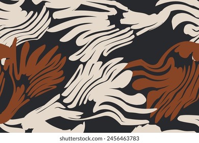 Abstract organic background. Contemporary collage wave shapes retro monochrome with brown curve lines. Dark Home decoration dynamic ethnic minimal design, geometric strokes for interior, textile