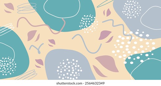 abstract organic background with flowing organic shapes in pastel playful tones. Abstract Pastel Shapes Banner - Vector Illustration
