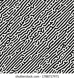 Abstract organic background, natural maze labyrinth, reaction diffusion pattern. Seamless vector pattern. Black and white abstraction. Monochrome background.