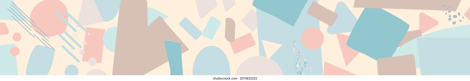 Abstract organic background. Very long rectangular layout. Smooth colored doodle shapes. Organic background for banner, sites, social network, brochure, web pages, apps, greeting card. Stock vector