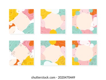 Abstract organic backgrounds. Set of stylish editable templates with fluid shapes and floral elements in pastel colors. Suitable for social media posts, mobile apps and banners design. Vector 10 EPS.