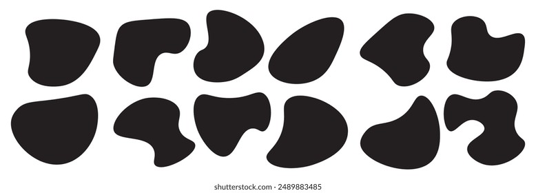 Abstract organic black fluid blobs irregular shapes set of collection for speech bubbles. Liquid shapes, round abstract elements. vector illustration.