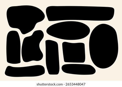 Abstract organic black shapes set. Hand-drawn modern blobs and minimalist geometric forms for collage, branding, posters, and contemporary design.