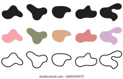 colección orgánica Abstractas de la forma de la gota.  Forma orgánica forma redonda . Abstractas Formas orgánicas de manchas en negro, colores y variaciones delineadas, útiles para el diseño moderno, fondos o diseños creativos.