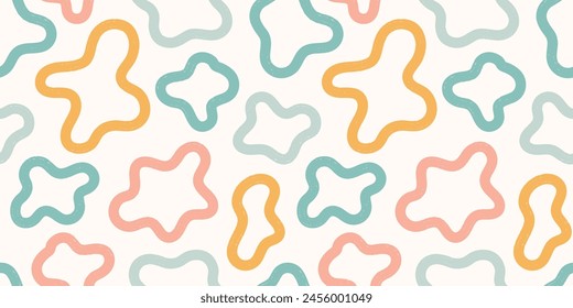 Abstract organic blob shape lines seamless pattern. Summer party trendy pastel cow or giraffe skin spots background. Gender neutral kids nursery soft pastel design with organic fun doodle shapes.