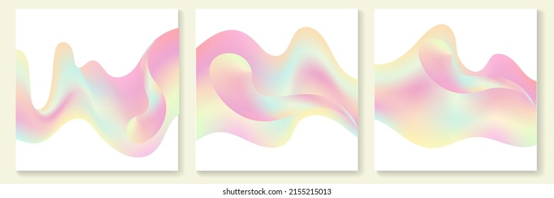 Abstract organic blob shape or pastel 3d gradient liquid vector .element. Set of pink fluid form poster. Wavy holographic illustration for social media post, flow motion background. Card template