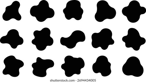 Abstract organic blob shape set in minimalist fluid design, modern liquid forms, smooth gradient elements, geometric, trendy, decorative vector