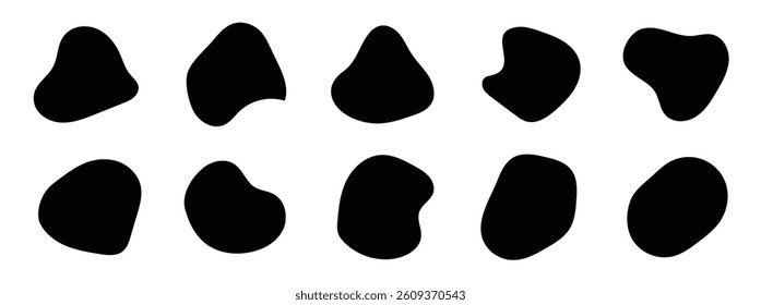 Abstract organic blob shapes set. Wavy elements bubbles and drops in trendy y2k style. Random blob shapes. Organic blobs set. Rounded abstract organic shapes collection in eps 10.