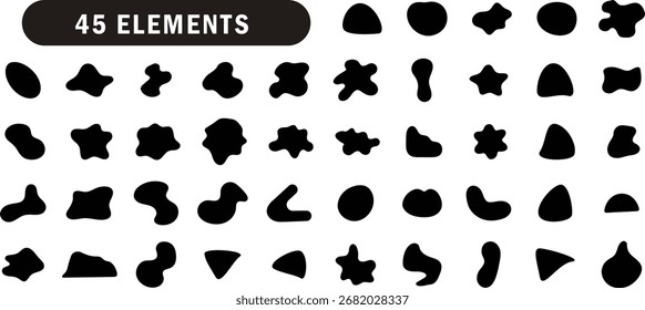 Abstract organic blob shapes set black silhouette vector design elements for modern minimal background decoration