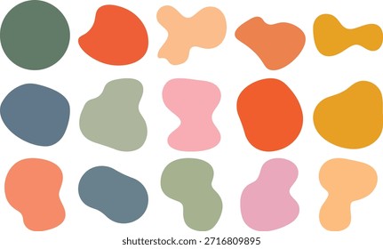 Formas Abstractas orgánicas de la mancha fijadas con los Elementos líquidos en Colores terrosos del pastel. Formas redondas onduladas y Elementos de garabatos líquidos suaves. Modernas Formas Ovaladas Minimalistas.