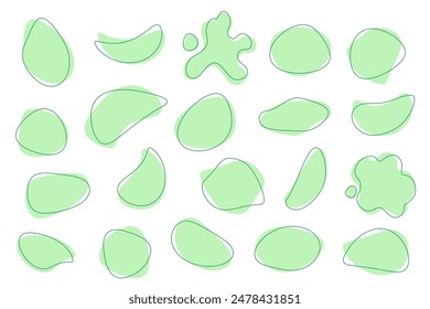Abstract organic blob shapes vector irregular figures isolated on white background. Liquid basic shapes of round blot form with lines around. Vector element
