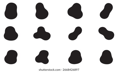 Conjunto de vetores de formas de blob orgânico abstrato. Formas modernas de ameba líquida. Manchas de tinta aleatórias irregulares minimalistas para design contemporâneo. Elementos de padrão gráfico geométrico simples. Ilustração de vetor.