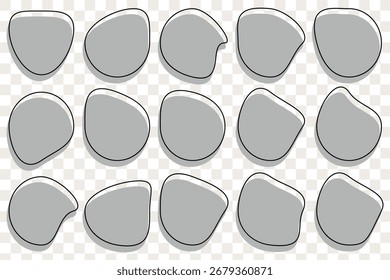 Abstrato orgânico formas vetor figuras irregulares isoladas no fundo transparente. Conjunto de formas de borrão arredondado com contorno de um elemento gráfico de linha fina. forma de borrão com ilustração de vetor de linha. 