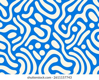 Abstract Organic Blue and Cream Seamless Pattern - Modern Flat Design.