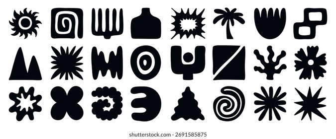 Abstractas formas orgánicas boho y Formas línea arte dibujado a mano. Ilustración vectorial.