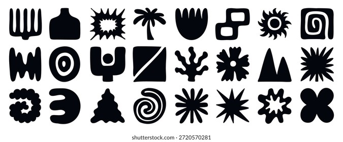 Abstract organic boho forms and shapes line art hand drawn. Vector illustration.