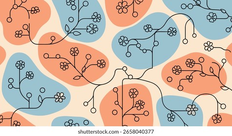 Padrões abstratos de flor de ramificação orgânica com sobreposição de bolhas de cores suaves