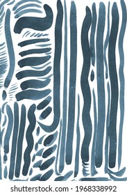 Abstract organic calligraphic ink watercolor composition. Aqua water fluid inspired pattern. Arty Chinese, Asian style calligraphy gouache subtle paintbrush strokes texture stripes wavy curly shapes