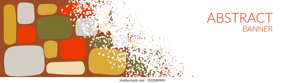Abstract organic colored shapes, warm color, smooth lines, dots texture. Background template with copy space for text.Banner for your website, advertising design, packaging. Vector illustration