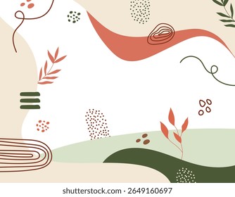 Abstract Organic Composition: An intricate blend of organic shapes, flowing lines, and natural elements. This abstract artwork radiates a sense of calm and aesthetic harmony.