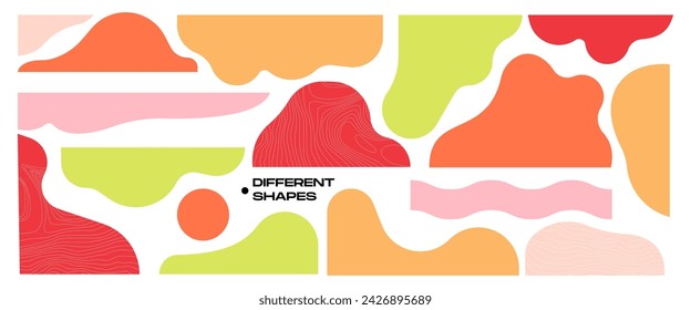 Abstrakte organische kreative Formen gesetzt. Unregelmäßige Doodle-Designelemente, dekorative fließende flüssige Cliparts, glatte flüssige Figuren. Moderne flache grafische Vektor-Illustration isoliert auf weißem Hintergrund.