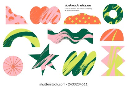 Abstract organic creative shapes set. Irregular doodle design elements, decorative flowing fluid cliparts, smooth liquid figures. Modern flat graphic vector illustration isolated on white background.