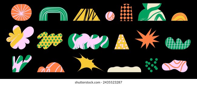 Abstract organic creative shapes set. Irregular doodle design elements, decorative flowing fluid cliparts, smooth liquid figures. Modern flat graphic vector illustration isolated on white background.