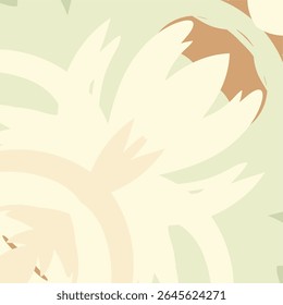 Um design floral orgânico abstrato em tons de pastel silenciado, incluindo creme, bege e verde sábio.