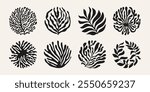 Abstract organic flower elements. Modern floral coral shapes with wavy curves and groovy outlines, naive art spring blossom decor. Vector set