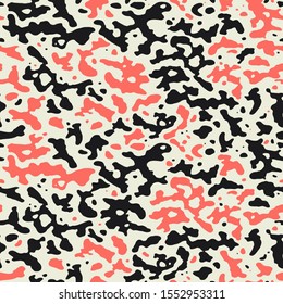 Abstract organic fluid seamless pattern. Irregular diffusion reaction. Background with organic rounded shapes. Vector illustration in black and red.