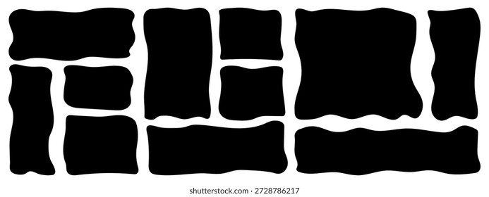 Formas Abstractas de fluidos orgánicos. Gotas planas con burbujas líquidas irregulares. Ovalos ondulados al azar y Elementos curvos que fluyen. Conjunto de diseño de rectángulo de Amoeba.