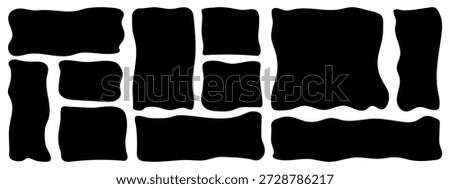 Abstract organic fluid shapes. Flat blobs with irregular liquid bubbles. Random wavy ovals and flowing curvy elements. Amoeba rectangle design set.