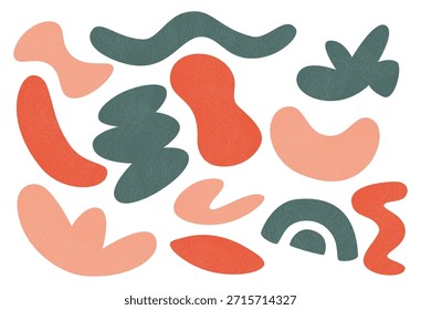 Abstrato conjunto de formas de fluido orgânico. Formas modernas de doodle líquido, elementos de design de curvas naturais. Ameba ondulada irregular, folha, flor, planta. Ilustração de vetor plano isolada no plano de fundo branco