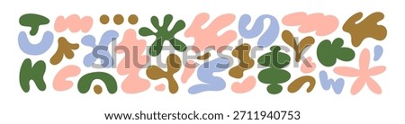 Abstract organic fluid shapes set. Modern liquid doodle forms, natural curvy design elements. Irregular wavy amoeba, leaf, flower, plant. Flat vector illustration isolated on white background