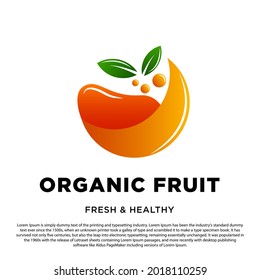 Resumen del logo de la fruta orgánica. Plantilla de diseño de frutos de naranja con dos hojas ilustraciones vectoriales