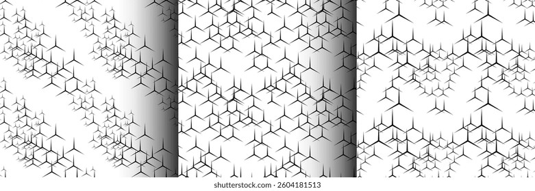 Abstract organic geometric figure three-pointed star texture seamless patterns vector backgrounds set. Modern bold line trendy creative biological irregular patterns design