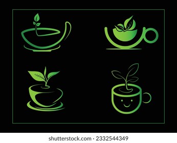An abstract organic green leaf tea cup modern logo vector graphic design illustration