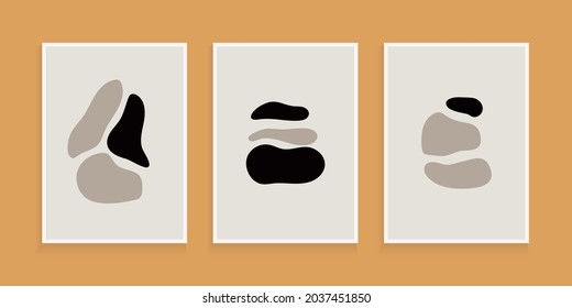 Abstract organic handrawn minimalist shape background. Botanical wall art vector set with pastel color template. Can use for poster, banner, canvas, postcard, flyer or wallpaper.