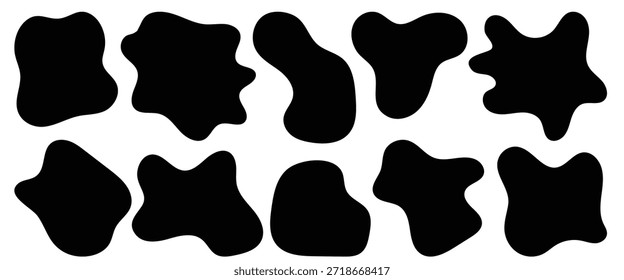 Abstrakte organische unregelmäßige zufällige BLOB-Formen Vektorsatz. Moderne Flüssigkeitsblase, gewellte andere Form. Einfache geometrische grafische Musterelemente.